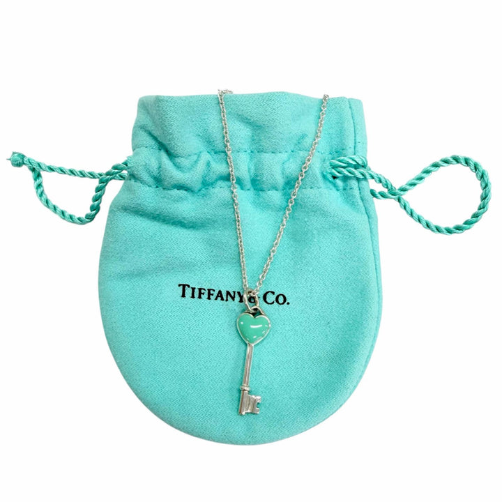 美品☆TIFFANY&amp;Co. ティファニー AG925 ハートキー ネックレス ペンダント シルバー ティファニーブルー 重量4.6g レディース 保存袋付き