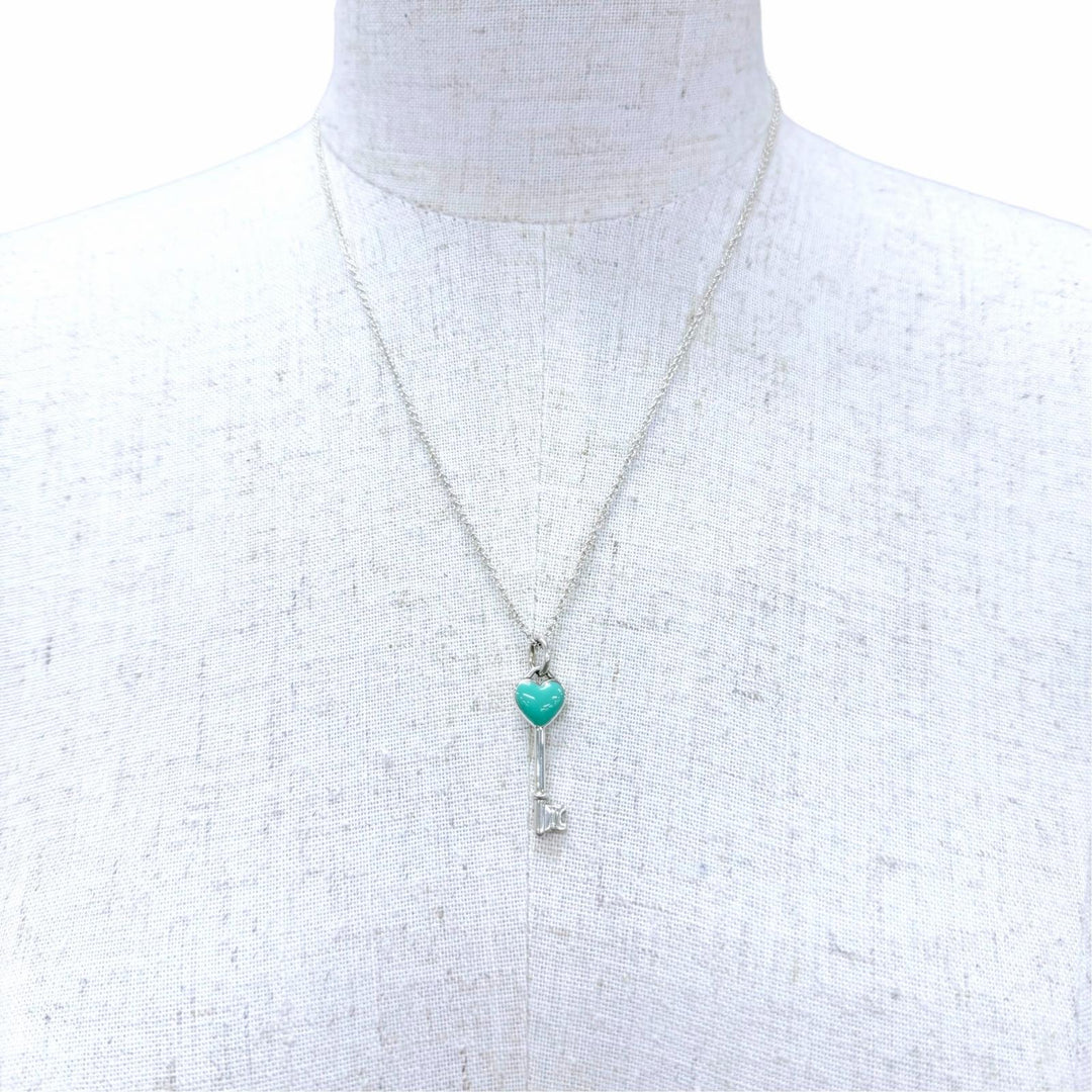 美品☆TIFFANY&amp;Co. ティファニー AG925 ハートキー ネックレス ペンダント シルバー ティファニーブルー 重量4.6g レディース 保存袋付き