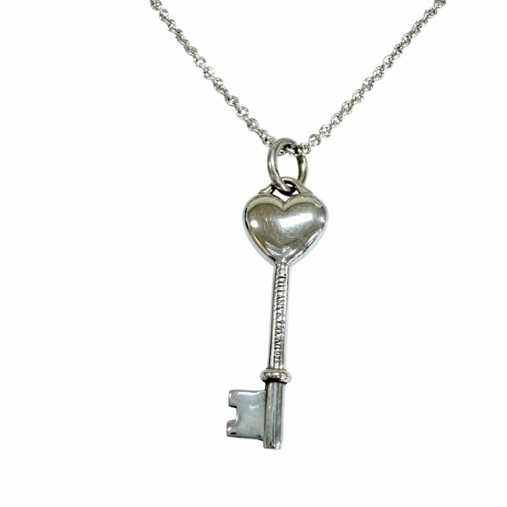 美品☆TIFFANY&amp;Co. ティファニー AG925 ハートキー ネックレス ペンダント シルバー ティファニーブルー 重量4.6g レディース 保存袋付き