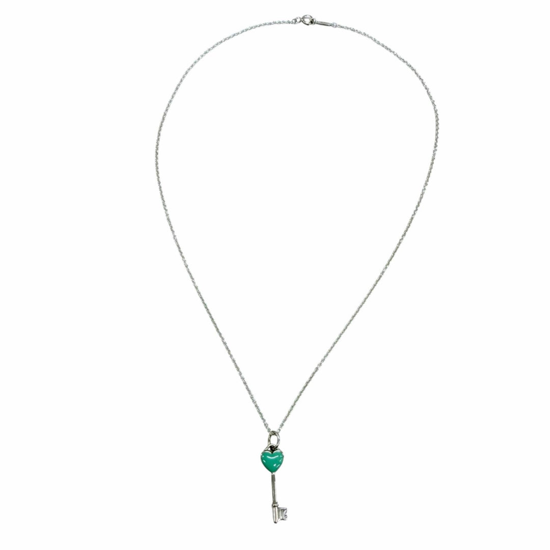 美品☆TIFFANY&amp;Co. ティファニー AG925 ハートキー ネックレス ペンダント シルバー ティファニーブルー 重量4.6g レディース 保存袋付き