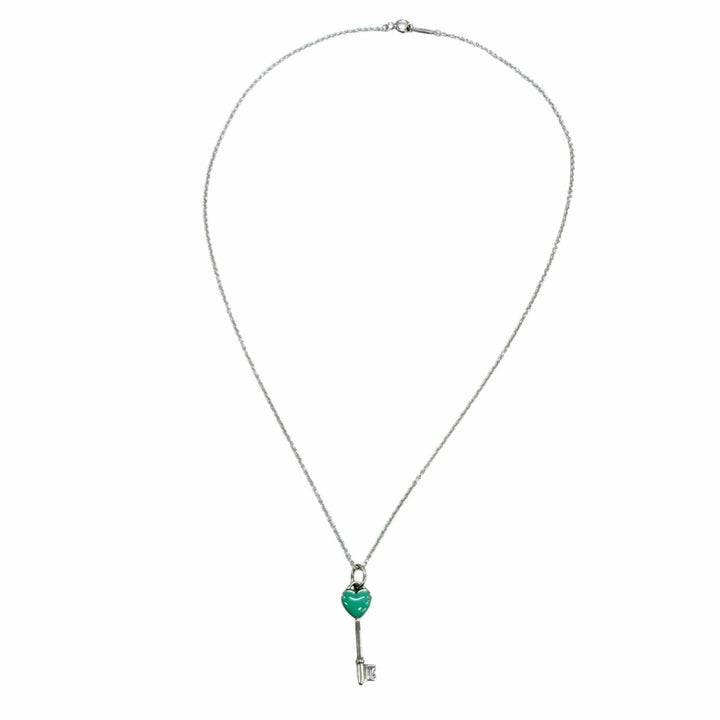 美品☆TIFFANY&amp;Co. ティファニー AG925 ハートキー ネックレス ペンダント シルバー ティファニーブルー 重量4.6g レディース 保存袋付き