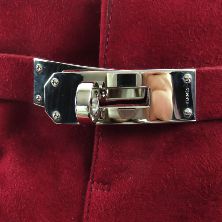 美品★HERMES エルメス サンジェルマン ケリー金具 チャンキーヒール スウェードレザー ショートブーツ ボルドー 35.5 箱・保存袋付き