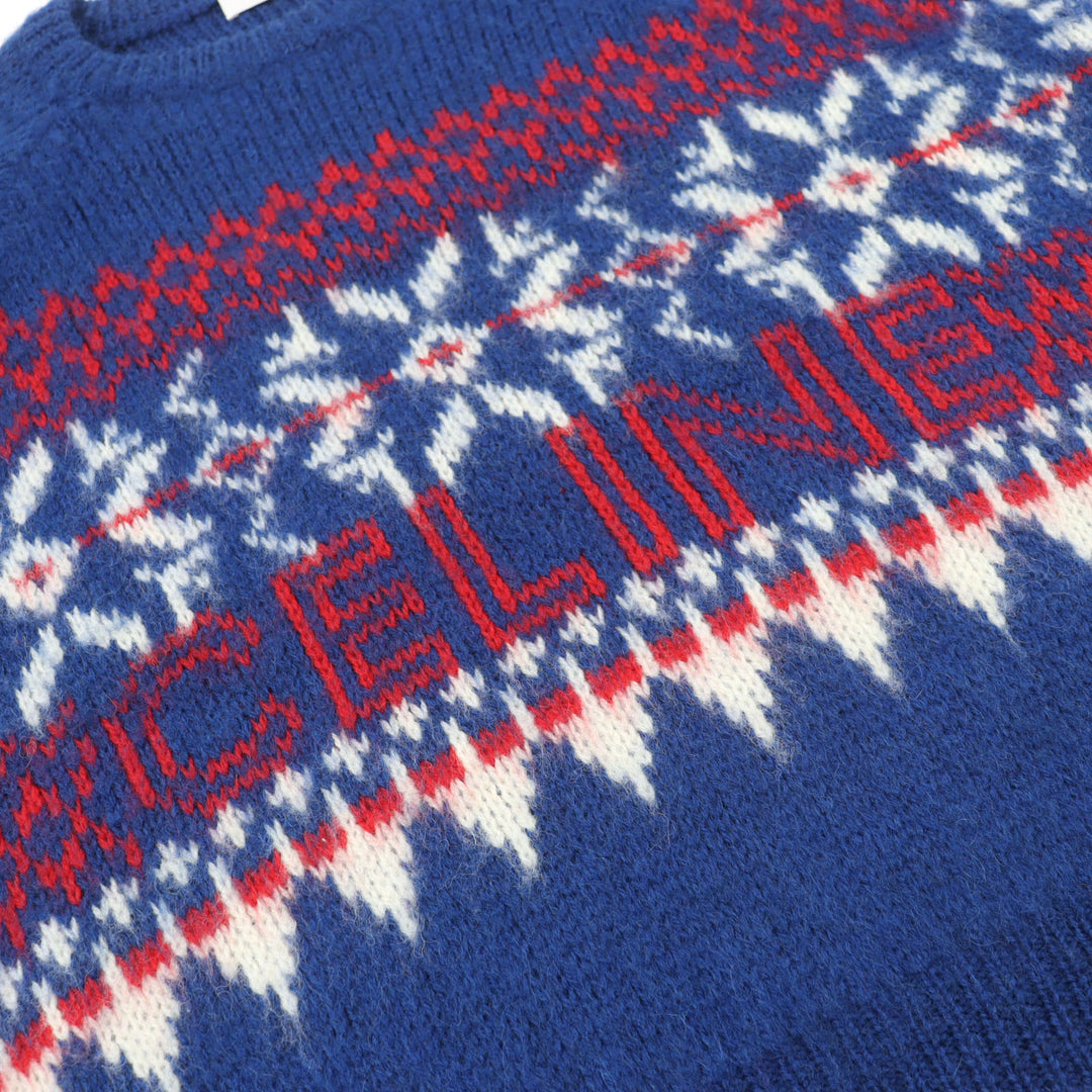極美品○CELINE セリーヌ 22AW 2AA80628S ウール100% ロゴ刺繍 フェアアイル クルーネック ニット セーター XL イタリア製 正規品 メンズ