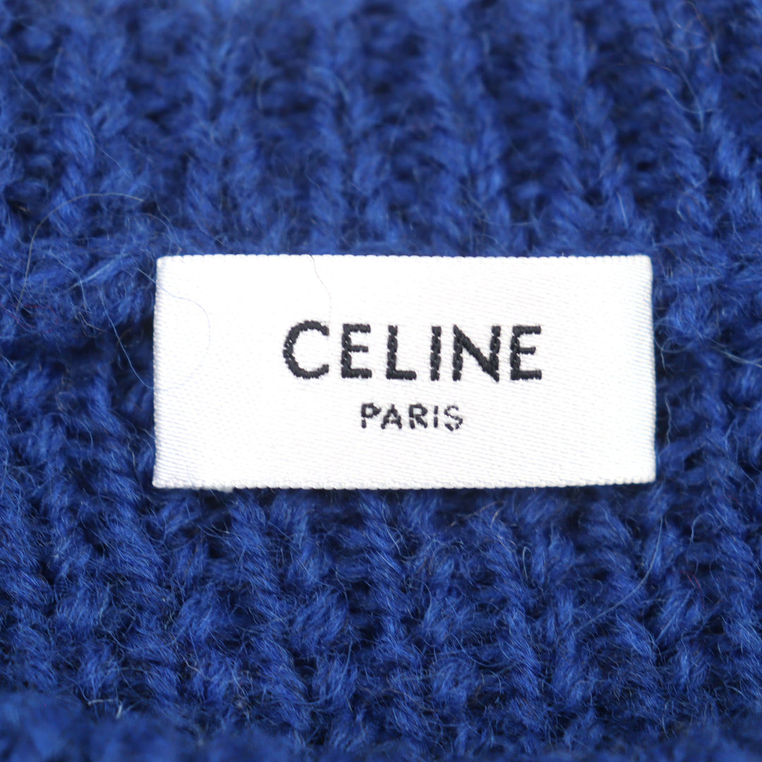 極美品○CELINE セリーヌ 22AW 2AA80628S ウール100% ロゴ刺繍 フェアアイル クルーネック ニット セーター XL イタリア製 正規品 メンズ