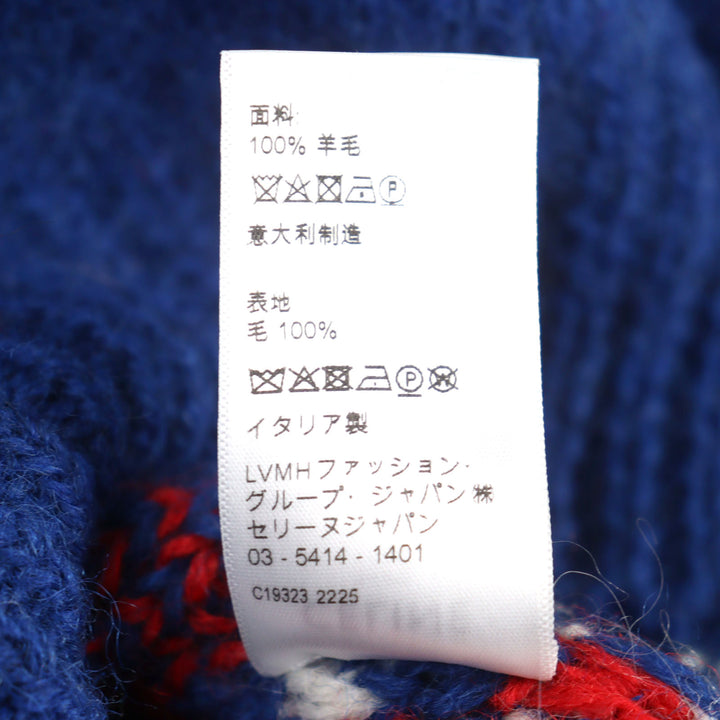 極美品○CELINE セリーヌ 22AW 2AA80628S ウール100% ロゴ刺繍 フェアアイル クルーネック ニット セーター XL イタリア製 正規品 メンズ