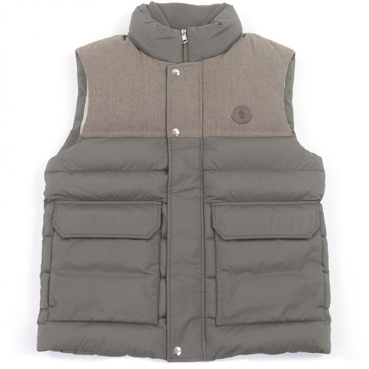 極美品□MONCLER モンクレール 23AW RANCE GIUBBOTTO ロゴワッペン 素材切替 ダウンベスト ジレ カーキ ブラウン 1 正規品 メンズ