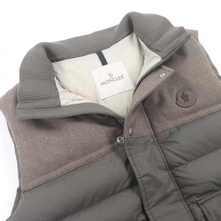 極美品□MONCLER モンクレール 23AW RANCE GIUBBOTTO ロゴワッペン 素材切替 ダウンベスト ジレ カーキ ブラウン 1 正規品 メンズ