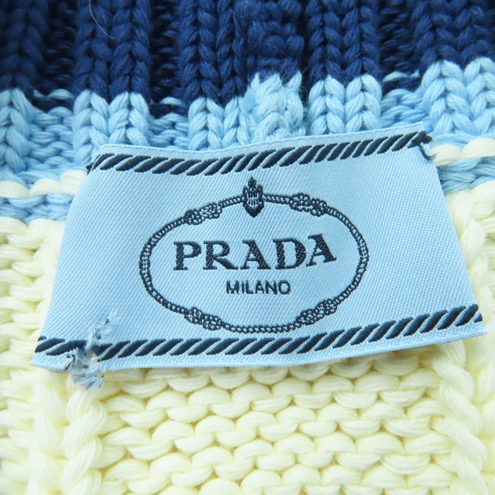 極美品☆PRADA プラダ P29837 コットン100％ トライアングルロゴ ケーブル ニット ベスト アイボリー 42 イタリア製 正規品 レディース