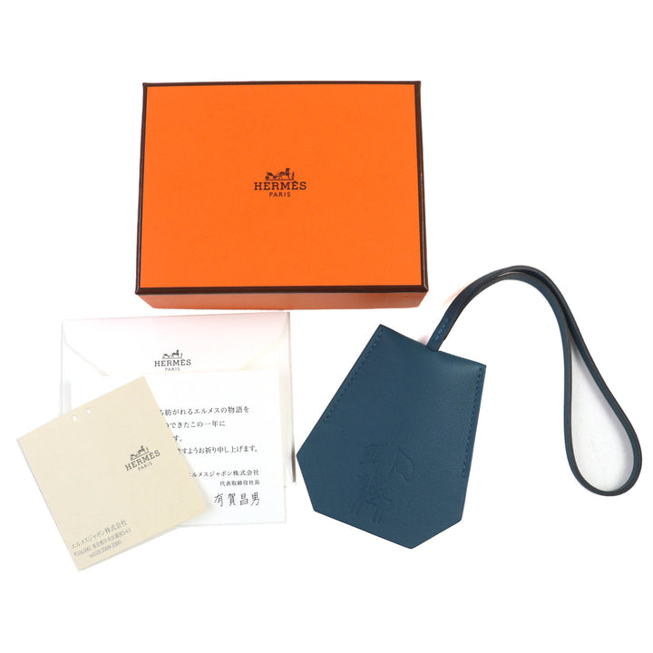 未使用品△HERMES エルメス レザー イヤーズギフト キークロシェット バッグチャーム ネイビー系 箱付き フランス製 レディース