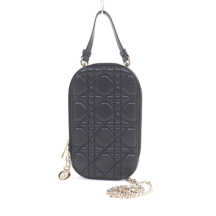 美品★クリスチャンディオール S0872ONMJ Lady Dior Callin Dior フォンホルダー ラムスキン カナージュ フォンポーチ 定価195000円