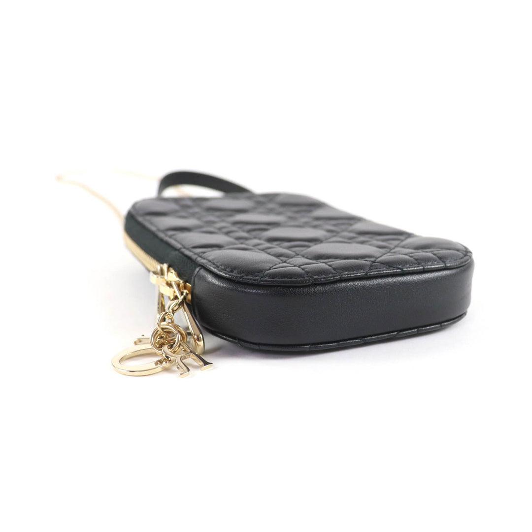 美品★クリスチャンディオール S0872ONMJ Lady Dior Callin Dior フォンホルダー ラムスキン カナージュ フォンポーチ 定価195000円