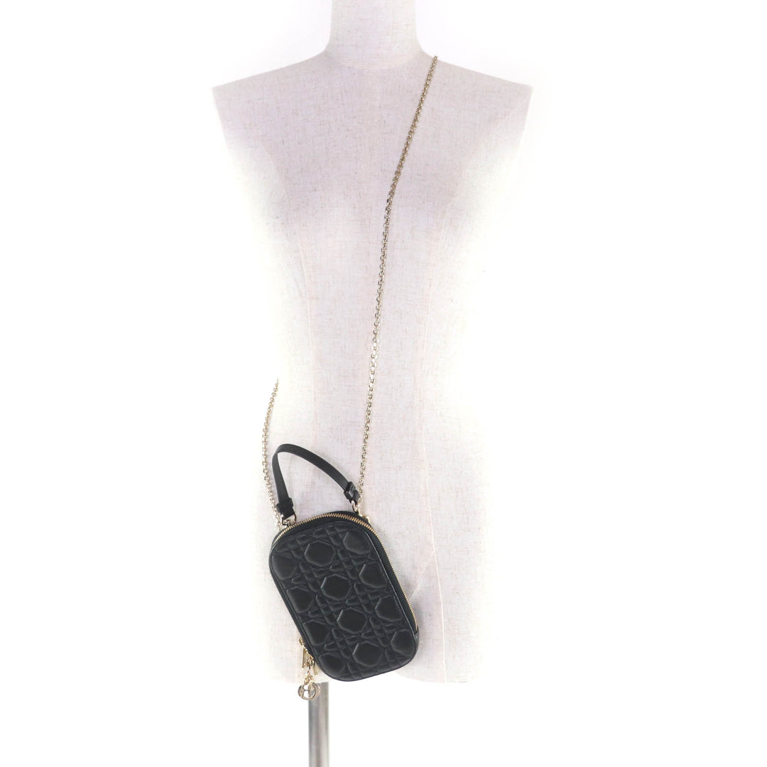 美品★クリスチャンディオール S0872ONMJ Lady Dior Callin Dior フォンホルダー ラムスキン カナージュ フォンポーチ 定価195000円