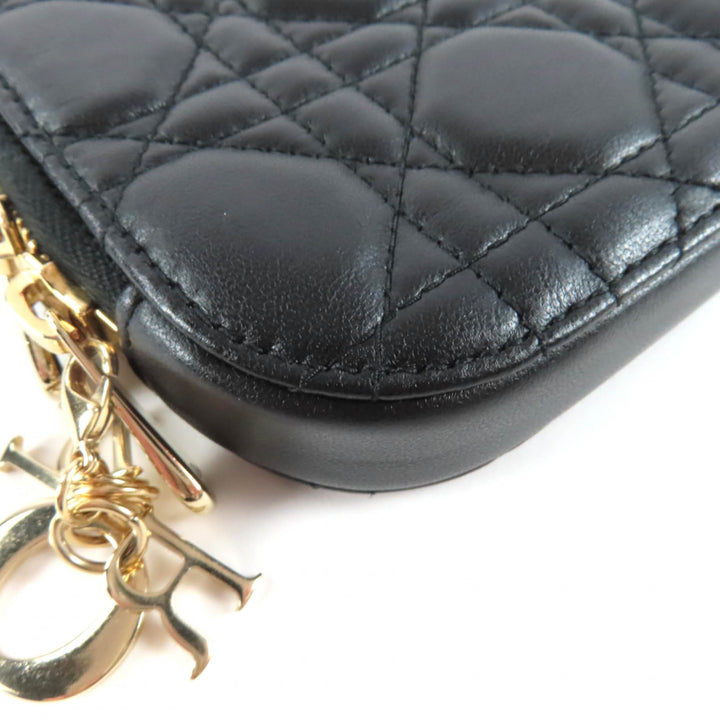 美品★クリスチャンディオール S0872ONMJ Lady Dior Callin Dior フォンホルダー ラムスキン カナージュ フォンポーチ 定価195000円