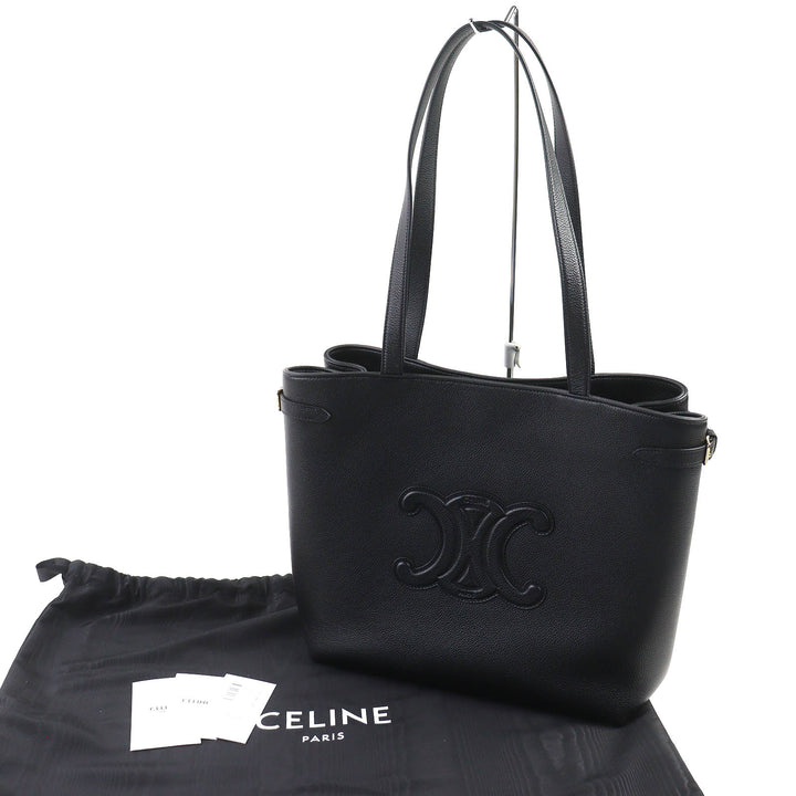 極美品△CELINE セリーヌ 11685 カバ アナイス トリオンフ ミディアム レザー トートバッグ 肩掛け可 ブラック イタリア製 定価418000円