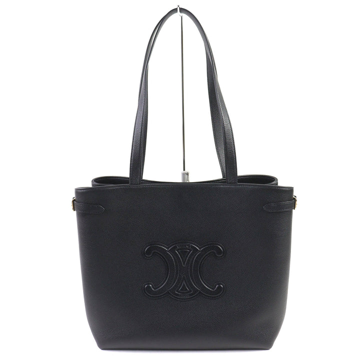 極美品△CELINE セリーヌ 11685 カバ アナイス トリオンフ ミディアム レザー トートバッグ 肩掛け可 ブラック イタリア製 定価418000円