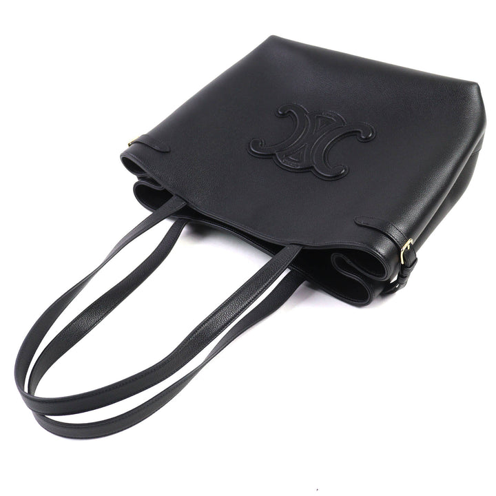 極美品△CELINE セリーヌ 11685 カバ アナイス トリオンフ ミディアム レザー トートバッグ 肩掛け可 ブラック イタリア製 定価418000円