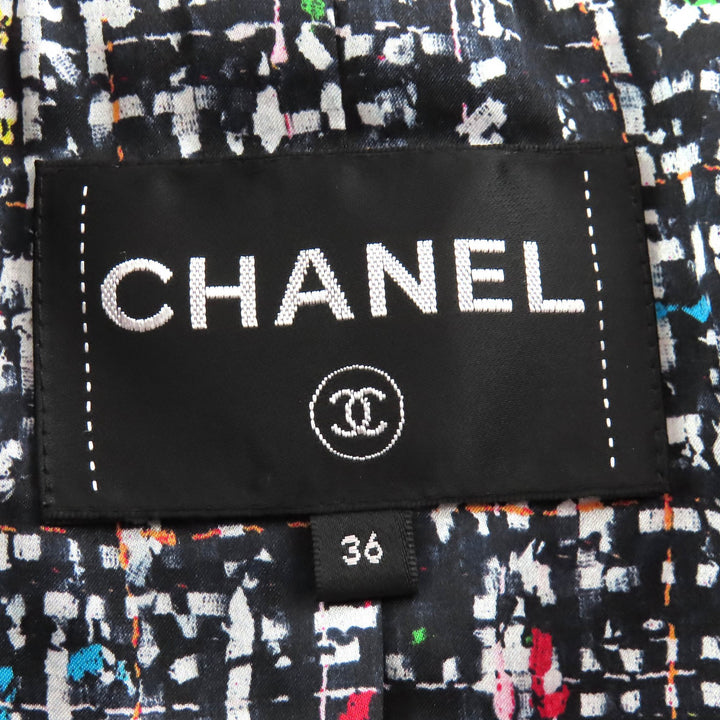 極美品△CHANEL シャネル 20C P62686 ココマークボタン フロントフリル ツイード ノーカラージャケット ネイビー マルチカラー 36 正規品