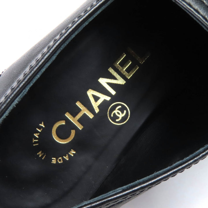 美品△CHANEL シャネル G38559 ココマークチャーム付き レザー ローファー ブラック 35.5 箱・保存袋付き イタリア製 レディース