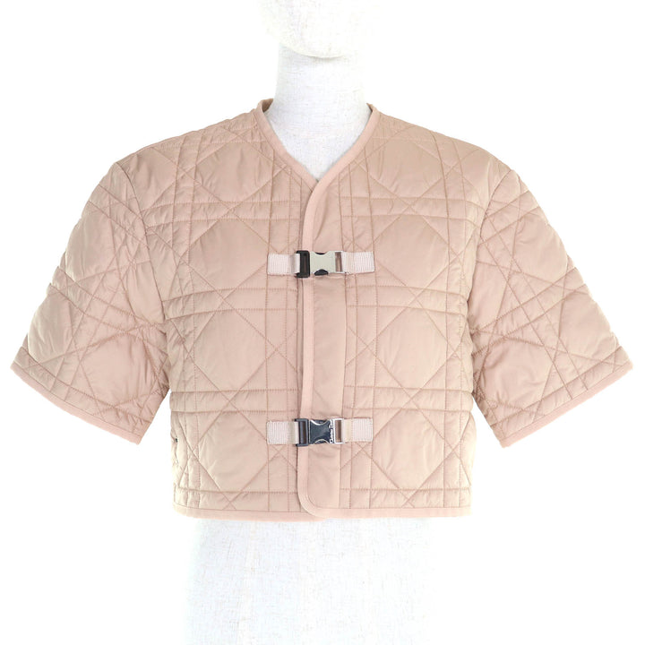 極美品△Christian Dior クリスチャンディオール 327C31A2827 カナージュ ロゴ刺繍 キルティング クロップド 半袖 ジャケット 38 正規品