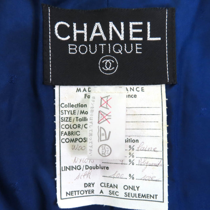 極美品◇CHANEL BOUTIQUE シャネルブティック ヴィンテージ 裏地シルク100％ ココマークボタン付 パイル地 スーツ 36 フランス製 正規品