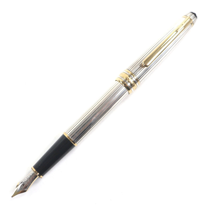 美品▼MONTBLANC モンブラン ソリテール ペン先18K Mニブ ホワイトスター 万年筆 シルバー ゴールド 箱・ケース付 ドイツ製 総重量27.53g