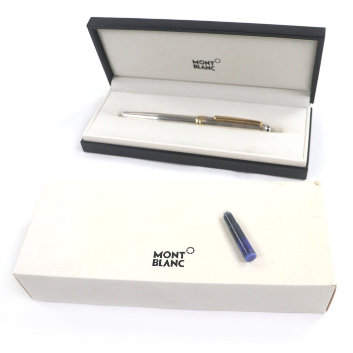 美品▼MONTBLANC モンブラン ソリテール ペン先18K Mニブ ホワイトスター 万年筆 シルバー ゴールド 箱・ケース付 ドイツ製 総重量27.53g