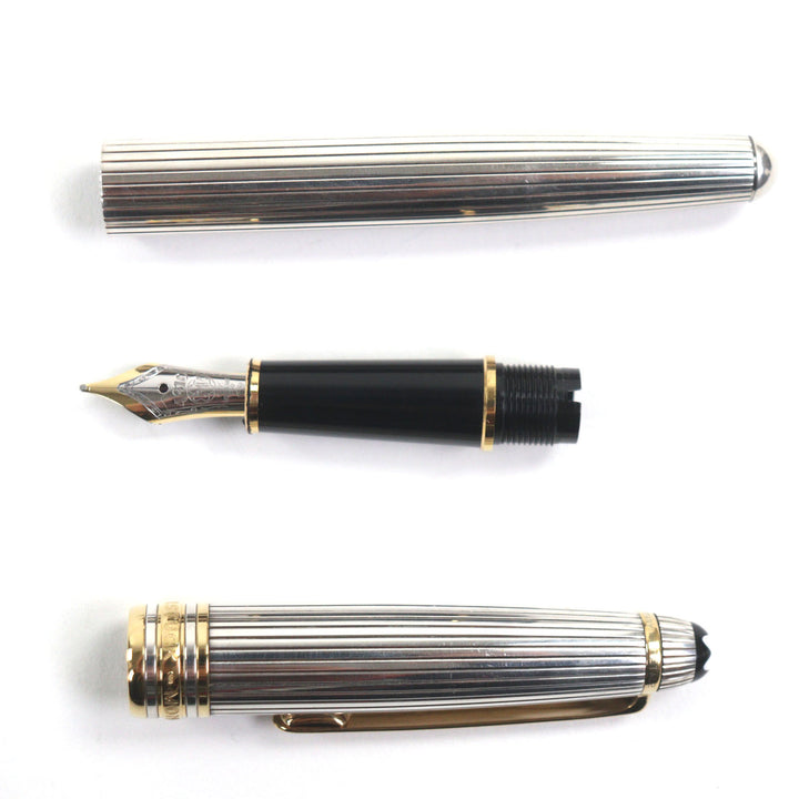 美品▼MONTBLANC モンブラン ソリテール ペン先18K Mニブ ホワイトスター 万年筆 シルバー ゴールド 箱・ケース付 ドイツ製 総重量27.53g