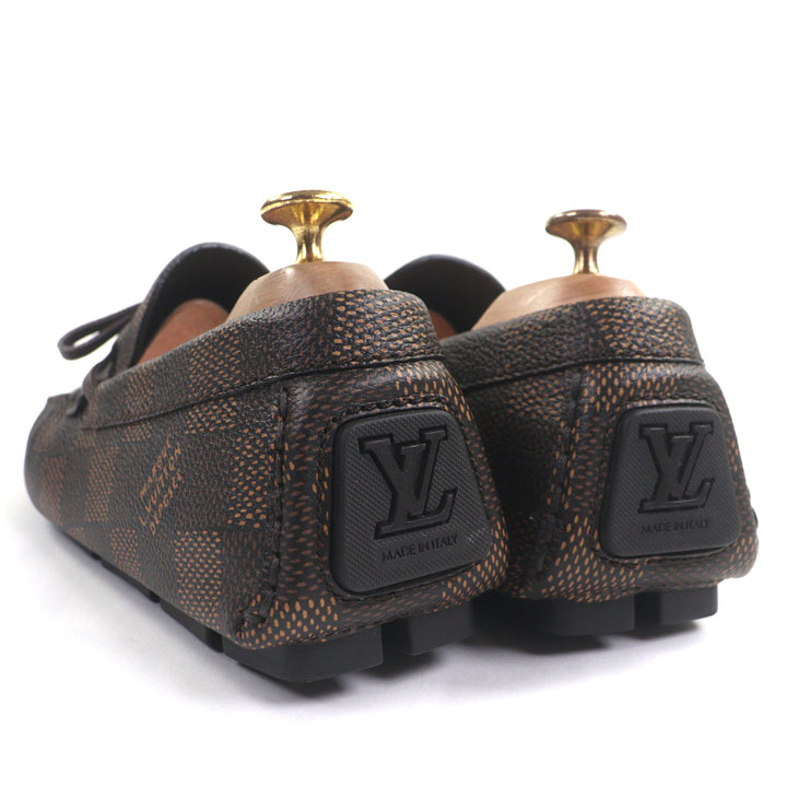 極美品▼LOUIS VUITTON ルイヴィトン 1ADGBG LVドライバー ダミエ グレインカーフレザー エベヌ モカシン デッキシューズ 6.5 保存袋付き