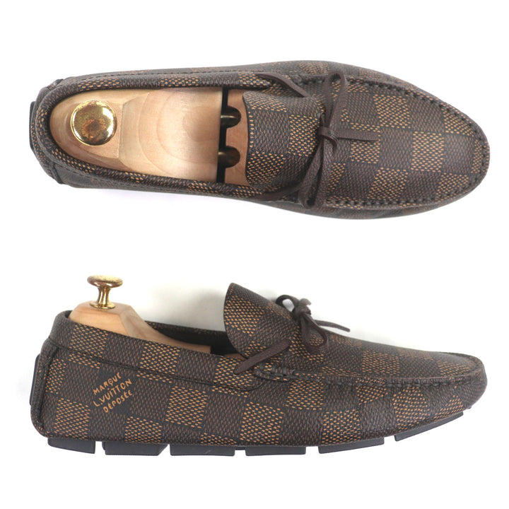 極美品▼LOUIS VUITTON ルイヴィトン 1ADGBG LVドライバー ダミエ グレインカーフレザー エベヌ モカシン デッキシューズ 6.5 保存袋付き