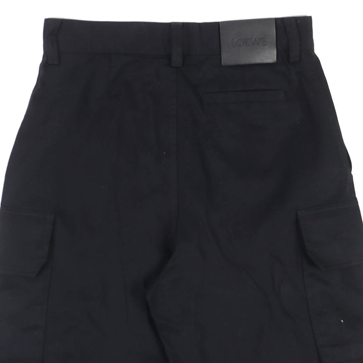 美品△LOEWE ロエベ H526Y04WFB コットン100％ ロゴレザーパッチ付き カーゴパンツ ブラック 44 イタリア製 正規品 メンズ