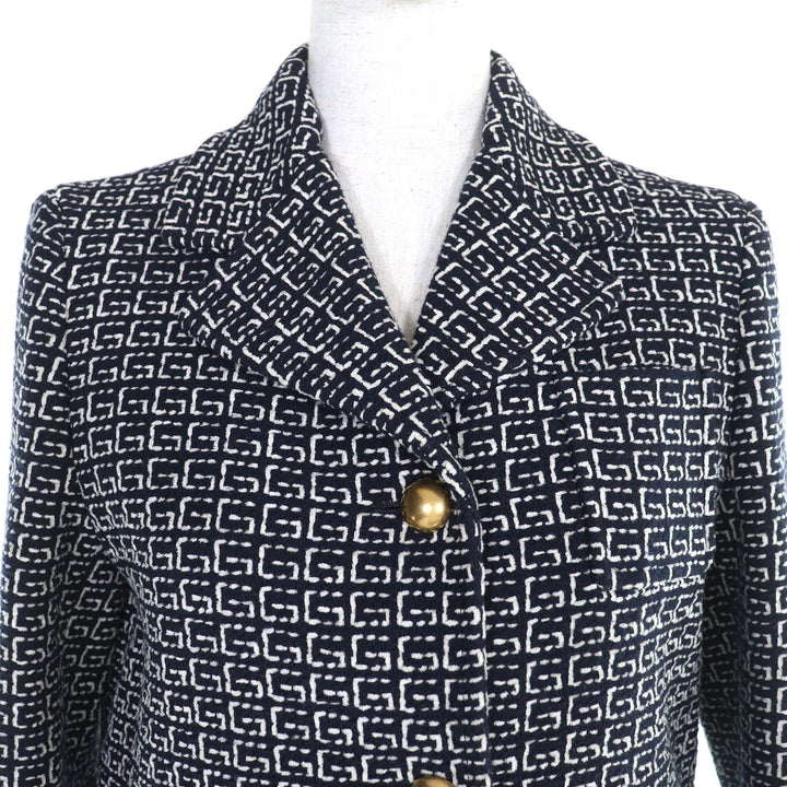 極美品△GUCCI グッチ 594810 GG柄 シグネチャー ジャカード 3B ウール ジャケット メタルボタン ブラック ホワイト 40 伊製 正規品