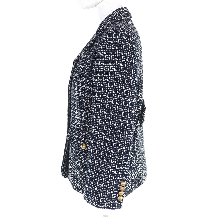 極美品△GUCCI グッチ 594810 GG柄 シグネチャー ジャカード 3B ウール ジャケット メタルボタン ブラック ホワイト 40 伊製 正規品