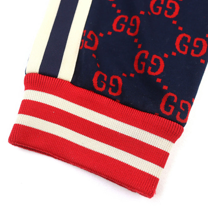 美品△GUCCI グッチ 496920 コットン100％ GGジャガード トラックパンツ スウェットパンツ ネイビー レッド S イタリア製 正規品 メンズ