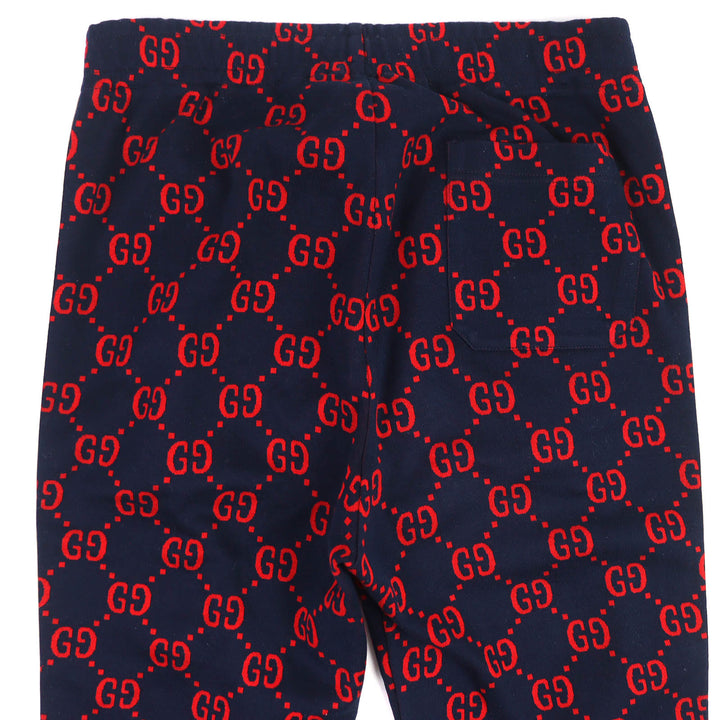 美品△GUCCI グッチ 496920 コットン100％ GGジャガード トラックパンツ スウェットパンツ ネイビー レッド S イタリア製 正規品 メンズ