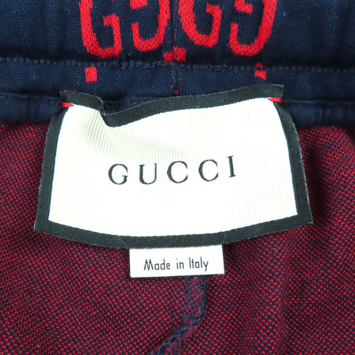 美品△GUCCI グッチ 496920 コットン100％ GGジャガード トラックパンツ スウェットパンツ ネイビー レッド S イタリア製 正規品 メンズ