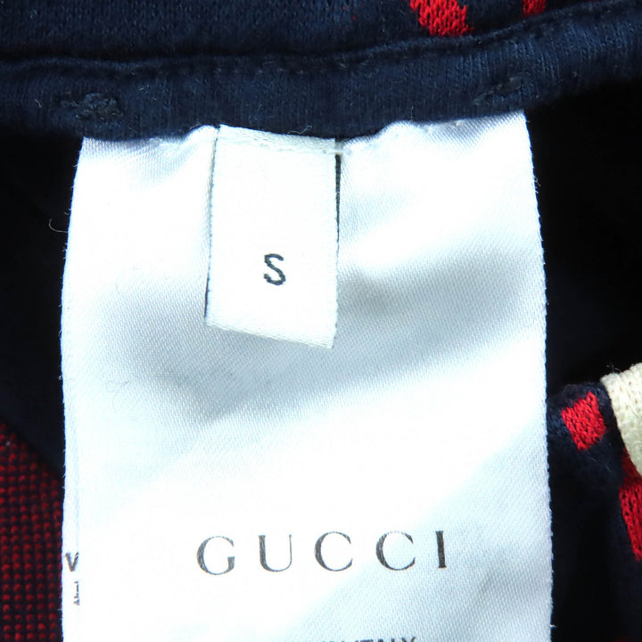 美品△GUCCI グッチ 496920 コットン100％ GGジャガード トラックパンツ スウェットパンツ ネイビー レッド S イタリア製 正規品 メンズ