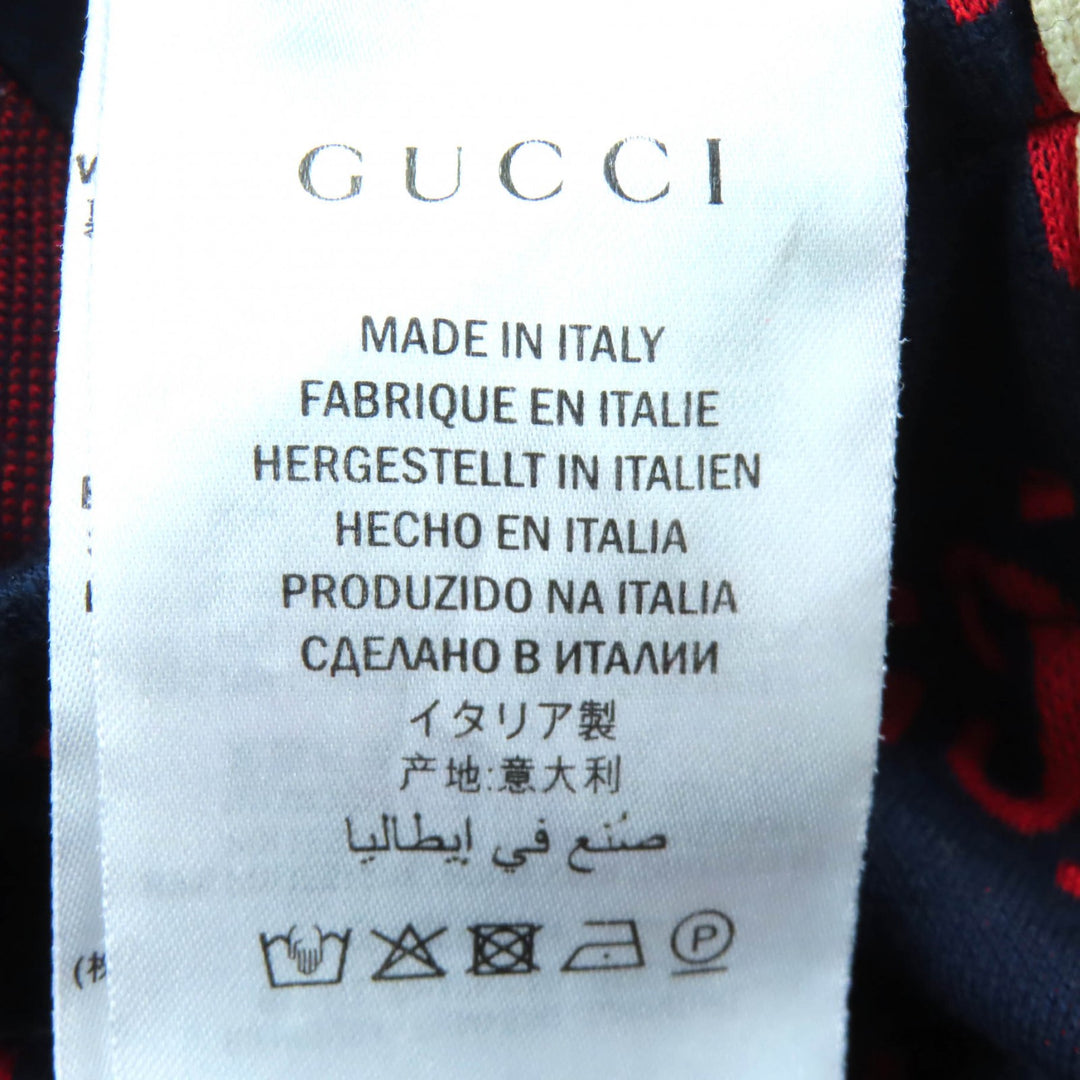 美品△GUCCI グッチ 496920 コットン100％ GGジャガード トラックパンツ スウェットパンツ ネイビー レッド S イタリア製 正規品 メンズ