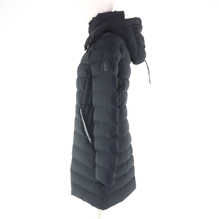 美品★MACKAGE マッカージュ FARREN レザーロゴワッペン・フード付 ZIP UP ダウンコート ダウンジャケット ブラック XS レディース