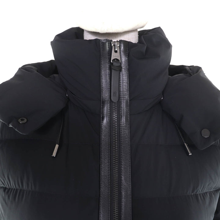 美品★MACKAGE マッカージュ FARREN レザーロゴワッペン・フード付 ZIP UP ダウンコート ダウンジャケット ブラック XS レディース