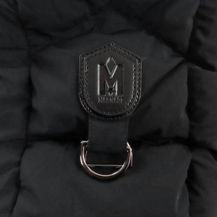 美品★MACKAGE マッカージュ FARREN レザーロゴワッペン・フード付 ZIP UP ダウンコート ダウンジャケット ブラック XS レディース