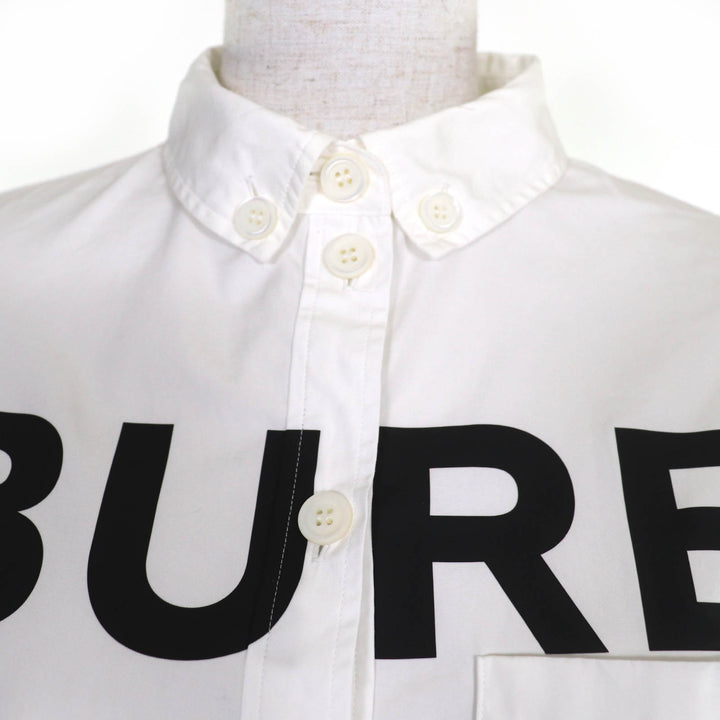 極美品☆BURBERRY バーバリー 8013907 コットン100％ ホースフェリー ティッシ期 シャツワンピース ホワイト 36 正規品 レディース