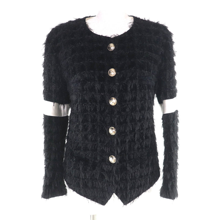 極美品★CHANEL シャネル P65274V61200 裏地シルク100％ ココマークボタン付 ツイード ノーカラージャケット ブラック 36 仏製 正規品