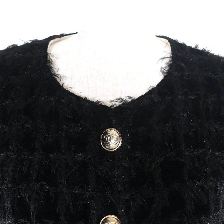 極美品★CHANEL シャネル P65274V61200 裏地シルク100％ ココマークボタン付 ツイード ノーカラージャケット ブラック 36 仏製 正規品