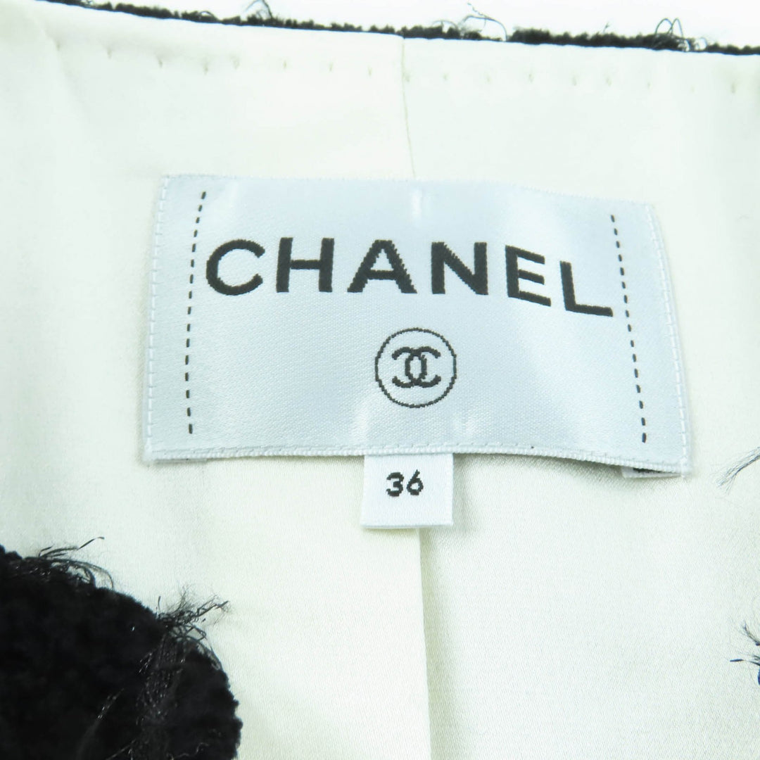 極美品★CHANEL シャネル P65274V61200 裏地シルク100％ ココマークボタン付 ツイード ノーカラージャケット ブラック 36 仏製 正規品