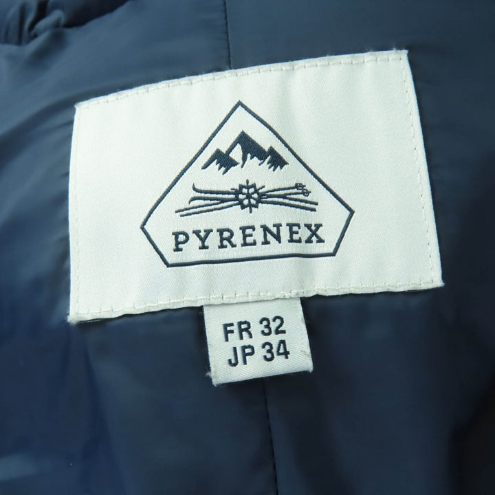 美品☆Pyrenex ピレネックス BORDEAUX ラクーンファー・フード付 ダウンコート ネイビー 34 ブルガリア製 正規品 レディース
