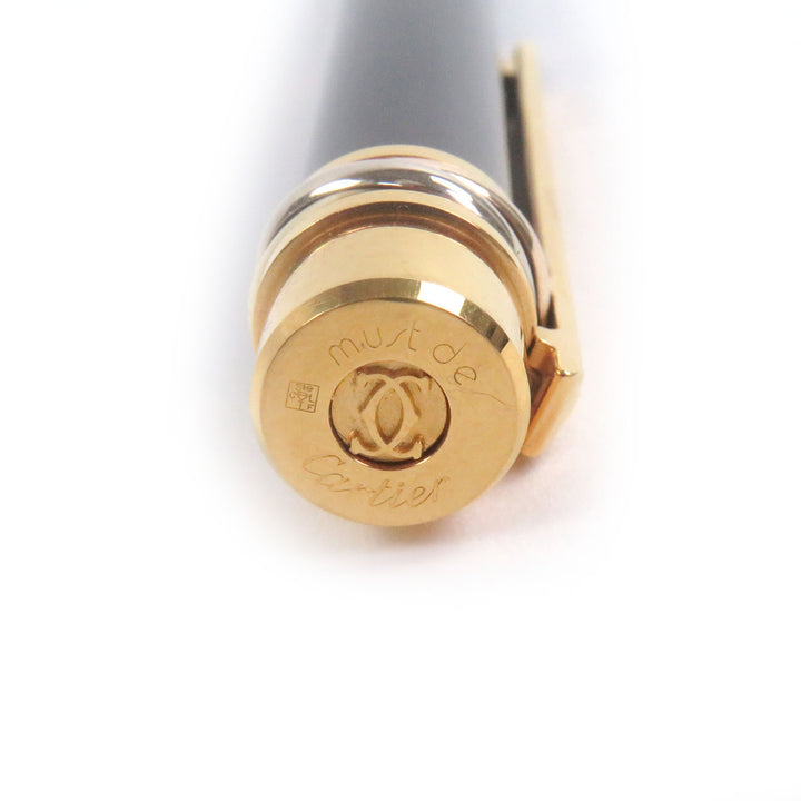 極美品□Cartier カルティエ ペン先18K Fニブ トリニティ キャップ式 万年筆 ステーショナリー ブラック ゴールド フランス製 メンズ