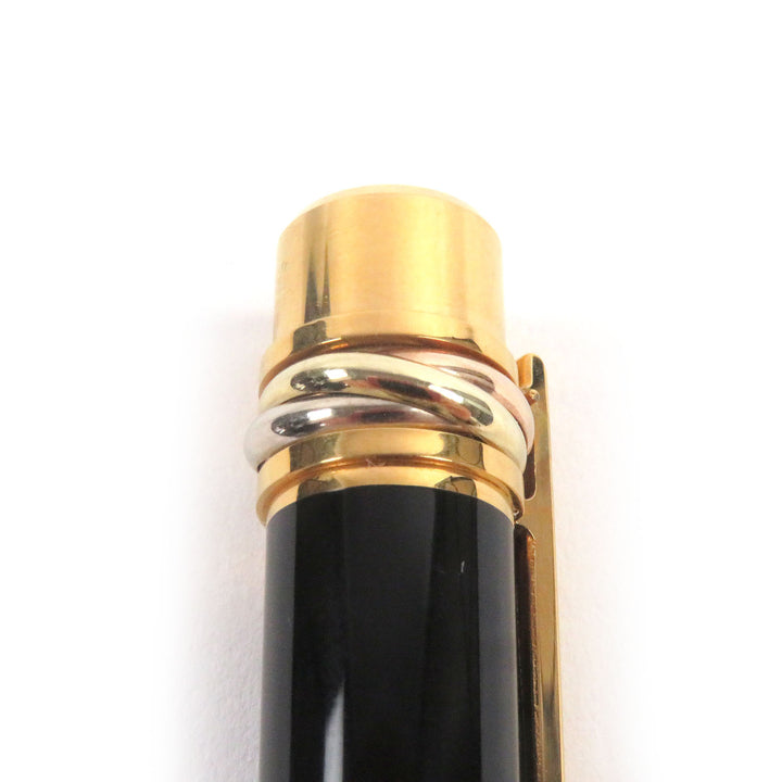 極美品□Cartier カルティエ ペン先18K Fニブ トリニティ キャップ式 万年筆 ステーショナリー ブラック ゴールド フランス製 メンズ
