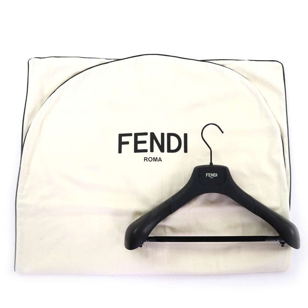極美品△FENDI フェンディ FF8764 ウール シルク ミンクファー付き ロゴボタン ダブルブレスト ロング コート ネイビー 38 伊製 正規品