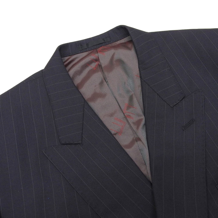 美品▲Dunhill ダンヒル ストライプ柄 エンブレムボタン付 ダブルブレスト ブレザー テーラードジャケット ネイビー Lサイズ相当 メンズ