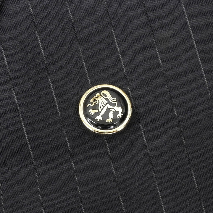 美品▲Dunhill ダンヒル ストライプ柄 エンブレムボタン付 ダブルブレスト ブレザー テーラードジャケット ネイビー Lサイズ相当 メンズ